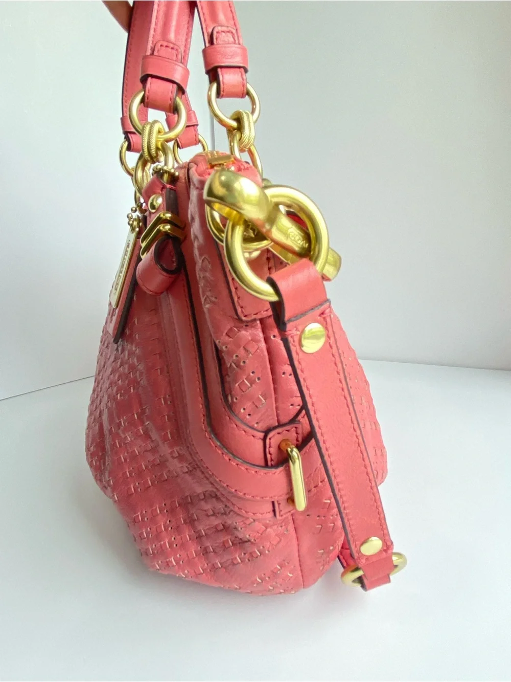 Coach Madison Woven Leather Sophia Satchel in Rose Pink